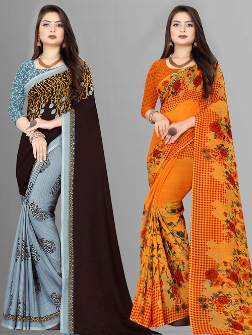 women pack of 2 printed casual wear saree with blouse - 21474346 - Very Small Image - 1