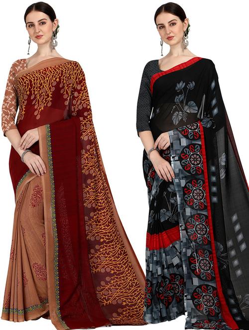 women pack of 2 printed casual wear saree with blouse - 21474352 - Very Small Image - 1
