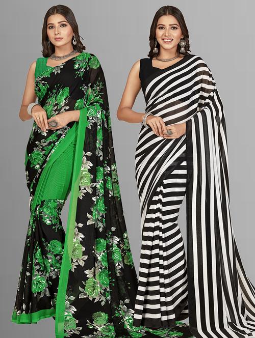 women pack of 2 printed casual wear saree with blouse - 21474357 - Very Small Image - 1