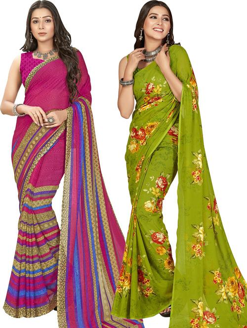 women pack of 2 printed casual wear saree with blouse - 21474360 - Very Small Image - 1