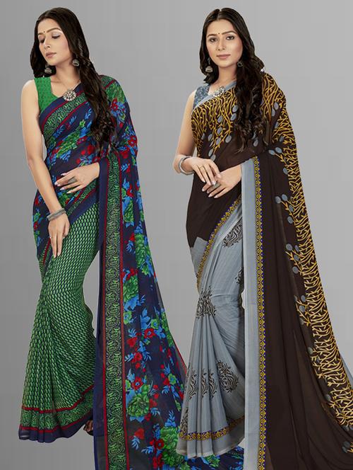 women pack of 2 printed casual wear saree with blouse - 21474362 - Very Small Image - 1