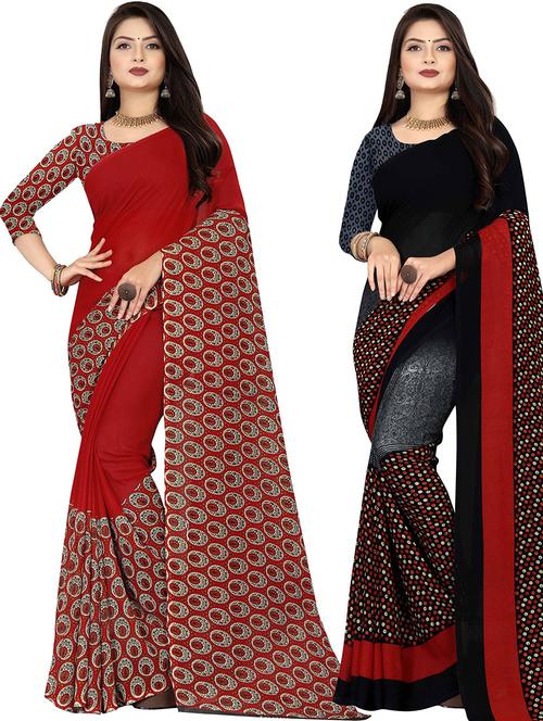 women pack of 2 printed casual wear saree with blouse - 21474364 - Very Small Image - 1