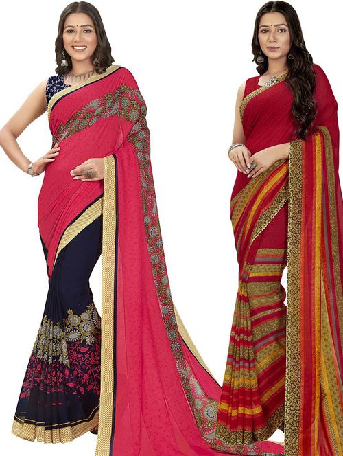 women pack of 2 printed casual wear saree with blouse - 21474366 - Very Small Image - 1