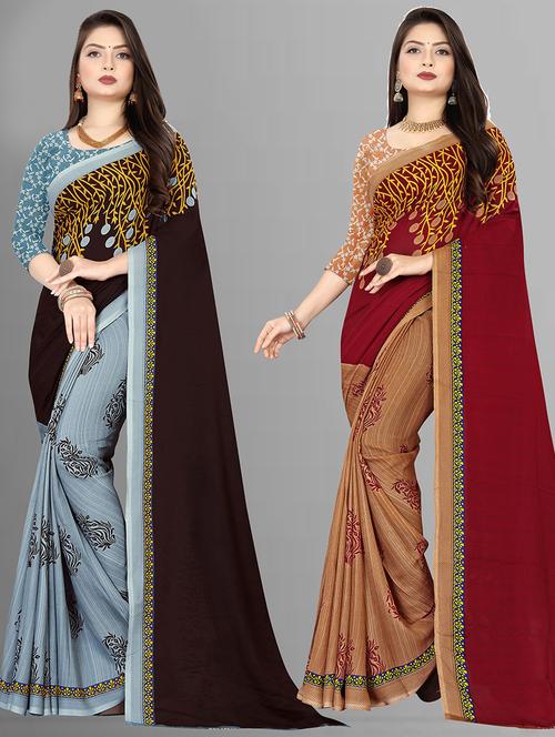 women pack of 2 printed casual wear saree with blouse - 21474369 - Very Small Image - 1