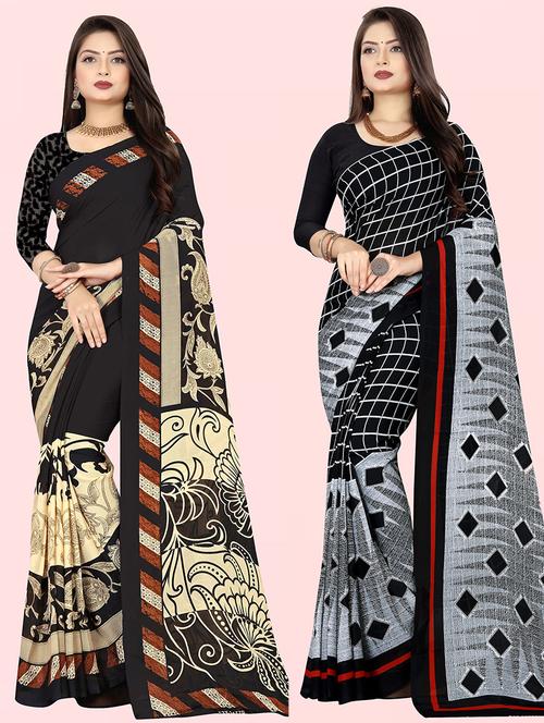 women pack of 2 printed casual wear saree with blouse - 21474371 - Very Small Image - 1