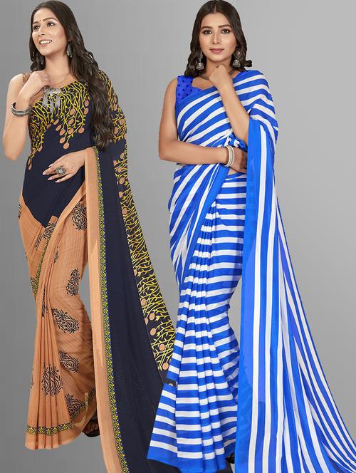 women pack of 2 printed casual wear saree with blouse - 21474372 - Very Small Image - 1