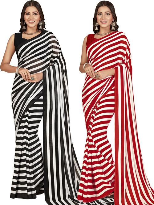 women pack of 2 printed casual wear saree with blouse - 21474376 - Very Small Image - 1