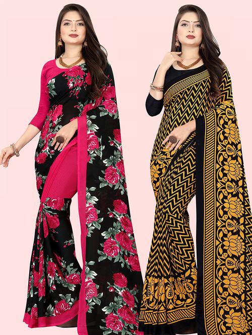 women pack of 2 printed casual wear saree with blouse - 21474380 - Very Small Image - 1