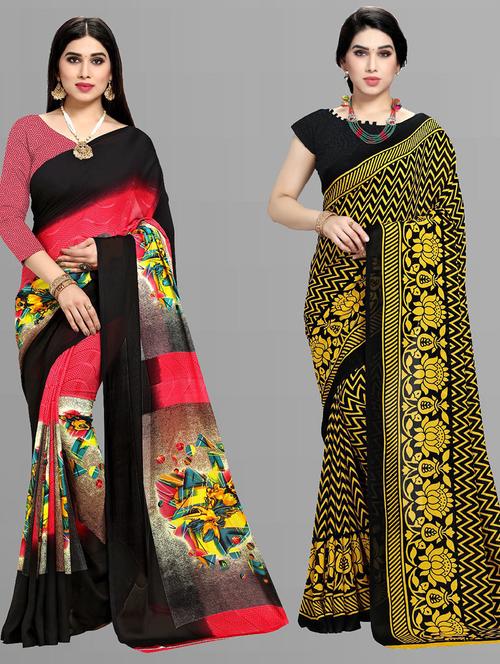 women pack of 2 printed casual wear saree with blouse - 21474381 - Very Small Image - 1
