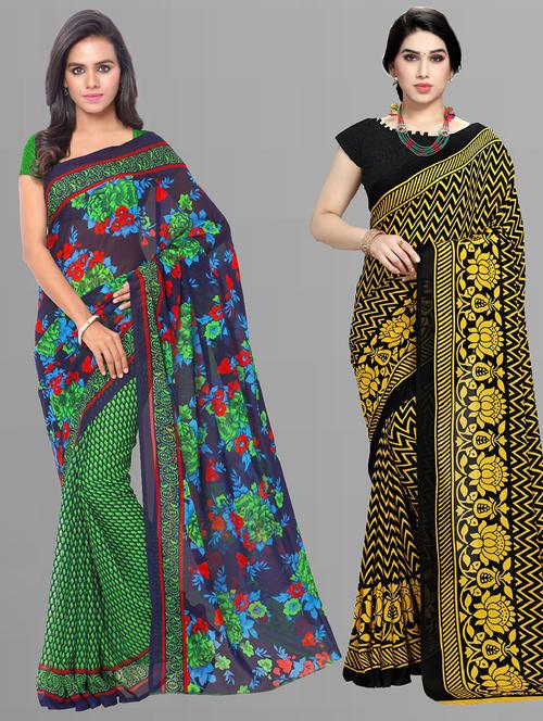 women pack of 2 printed casual wear saree with blouse - 21474382 - Very Small Image - 1