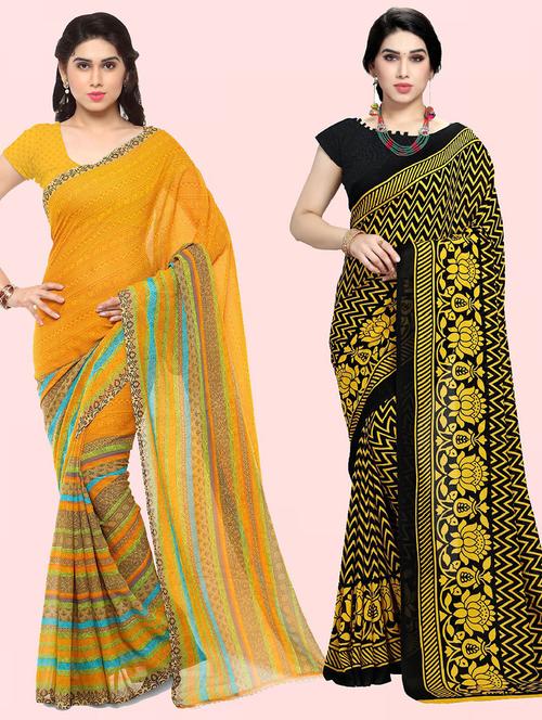 women pack of 2 printed casual wear saree with blouse - 21474383 - Very Small Image - 1