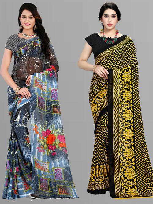 women pack of 2 printed casual wear saree with blouse - 21474384 - Very Small Image - 1