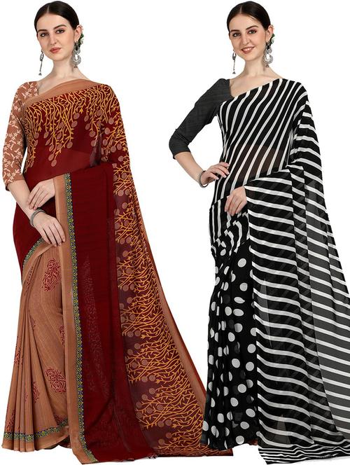 women pack of 2 printed casual wear saree with blouse - 21474385 - Very Small Image - 1