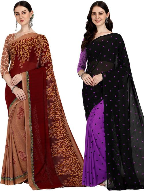 women pack of 2 casual wear combo sarees with blouse - 21474387 - Very Small Image - 1