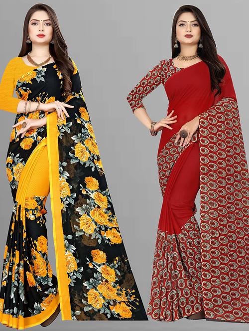women pack of 2 casual wear combo sarees with blouse - 21474388 - Very Small Image - 1