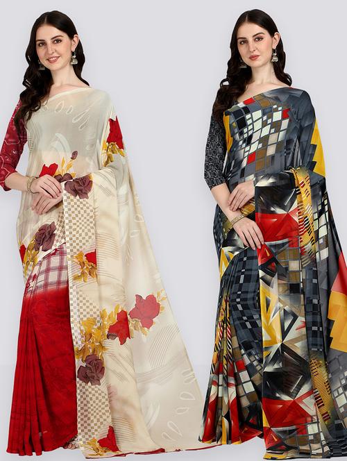 women pack of 2 casual wear combo sarees with blouse - 21474392 - Very Small Image - 1