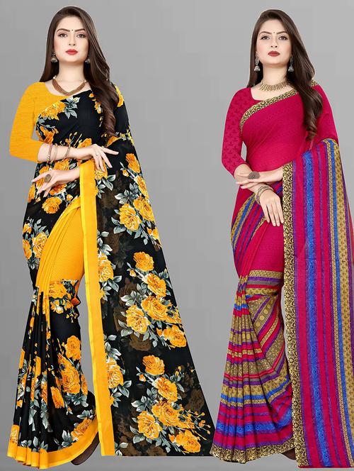 women pack of 2 casual wear combo sarees with blouse - 21474393 - Very Small Image - 1