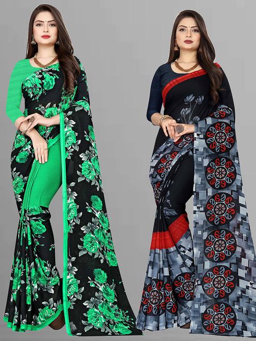 women pack of 2 casual wear combo sarees with blouse - 21474395 - Very Small Image - 1