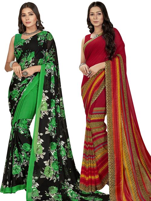 pack of 2 casual wear combo sarees with blouse - 21474396 - Very Small Image - 1