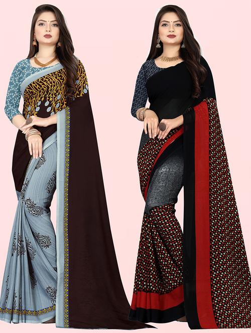 pack of 2 casual wear combo sarees with blouse - 21474397 - Very Small Image - 1