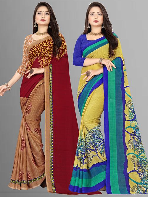 pack of 2 casual wear combo sarees with blouse - 21474398 - Very Small Image - 1