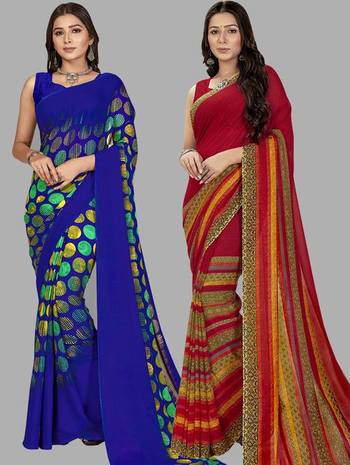 pack of 2 casual wear combo sarees with blouse - 21474401 - Very Small Image - 1