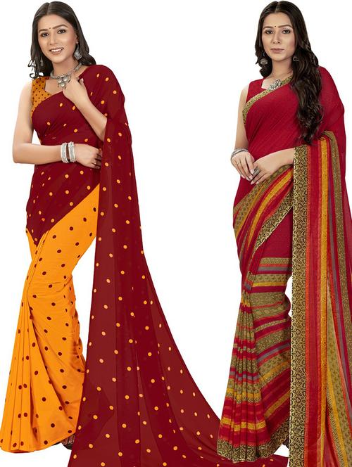 pack of 2 casual wear combo sarees with blouse - 21474402 - Very Small Image - 1
