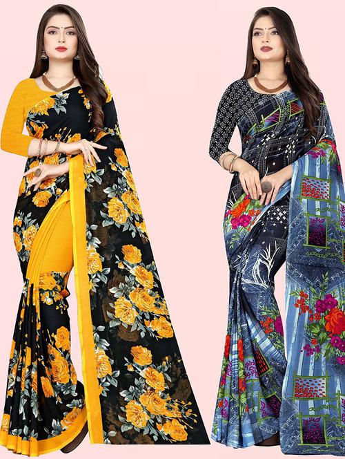 pack of 2 casual wear combo sarees with blouse - 21474404 - Very Small Image - 1