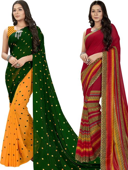pack of 2 casual wear combo sarees with blouse - 21474405 - Very Small Image - 1
