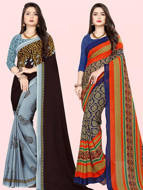 pack of 2 casual wear combo sarees with blouse - 21474406 - Very Small Image - 1