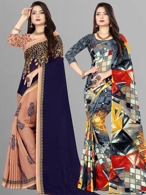 pack of 2 casual wear combo sarees with blouse - 21474410 - Very Small Image - 1