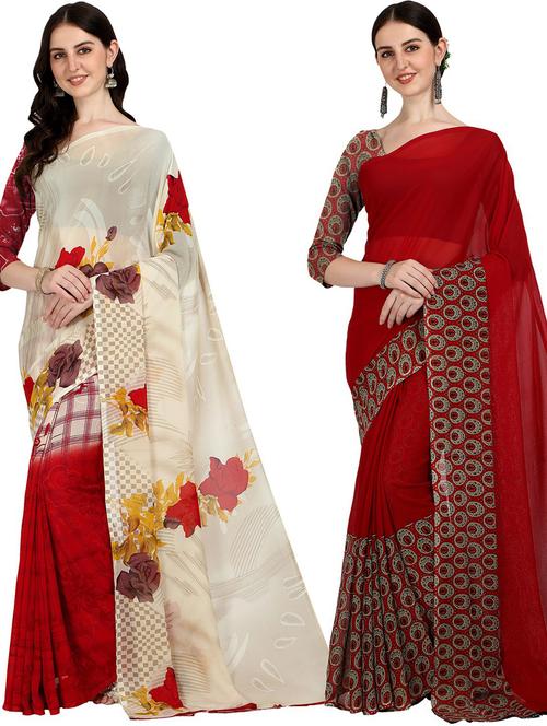 pack of 2 casual wear combo sarees with blouse - 21474413 - Very Small Image - 1