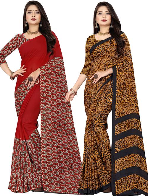 pack of 2 casual wear combo sarees with blouse - 21474418 - Very Small Image - 1