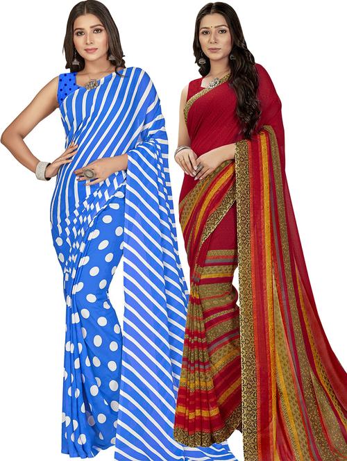 pack of 2 casual wear combo sarees with blouse - 21474419 - Very Small Image - 1