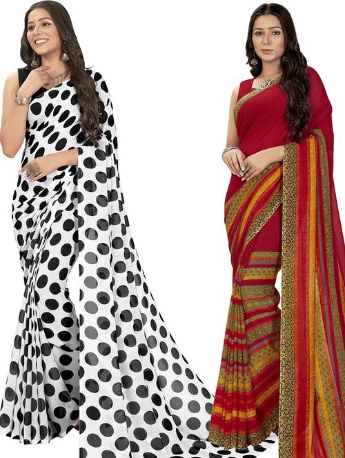 pack of 2 casual wear combo sarees with blouse - 21474420 - Very Small Image - 1