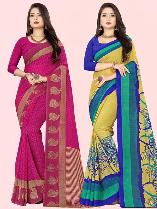 pack of 2 casual wear combo sarees with blouse - 21474422 - Very Small Image - 1