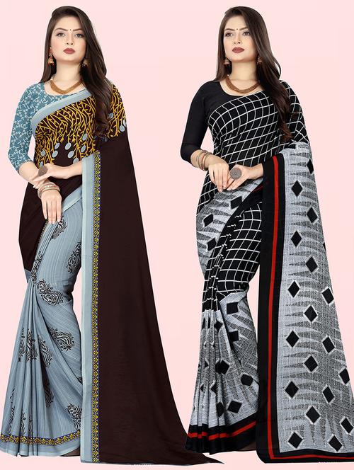 pack of 2 casual wear combo sarees with blouse - 21474425 - Very Small Image - 1