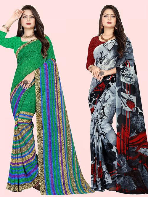 pack of 2 casual wear combo sarees with blouse - 21474427 - Very Small Image - 1