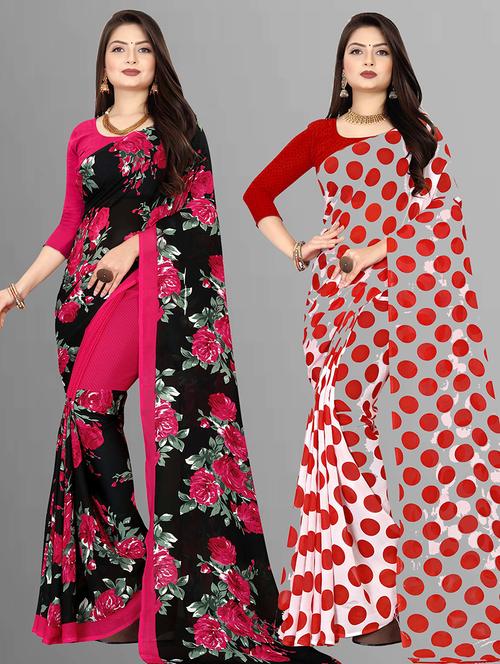 pack of 2 casual wear combo sarees with blouse - 21474429 - Very Small Image - 1