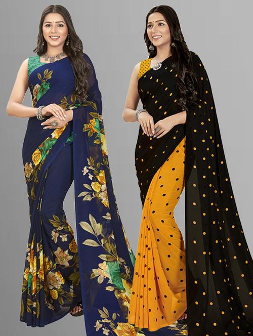 pack of 2 casual wear combo sarees with blouse - 21474431 - Very Small Image - 1