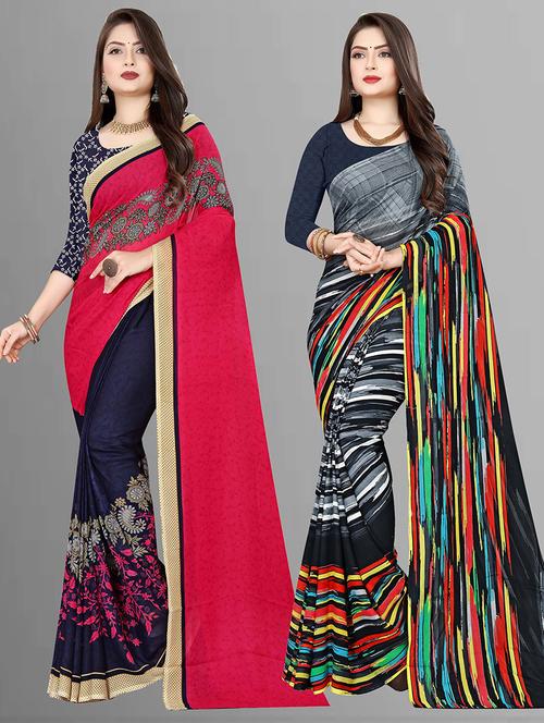 pack of 2 casual wear combo sarees with blouse - 21474432 - Very Small Image - 1