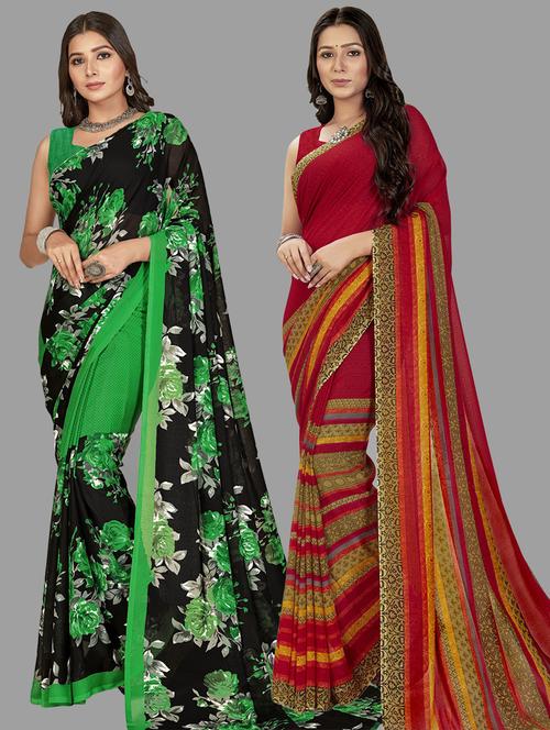 pack of 2 casual wear combo sarees with blouse - 21474436 - Very Small Image - 1