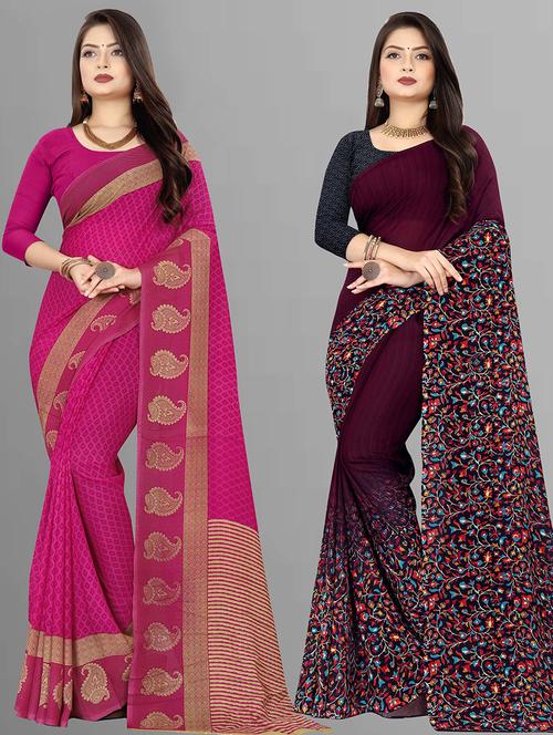 pack of 2 casual wear combo sarees with blouse - 21474437 - Very Small Image - 1