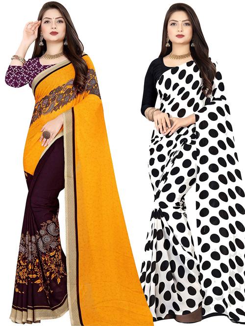 pack of 2 casual wear combo sarees with blouse - 21474439 - Very Small Image - 1