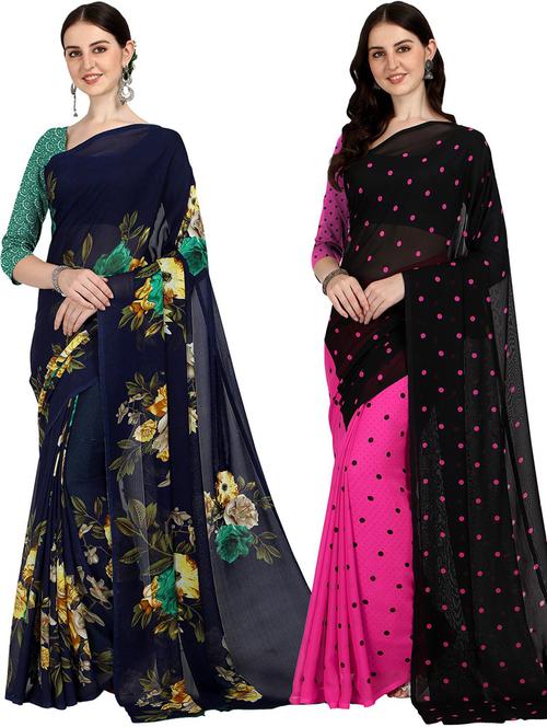 pack of 2 casual wear combo sarees with blouse - 21474440 - Very Small Image - 1