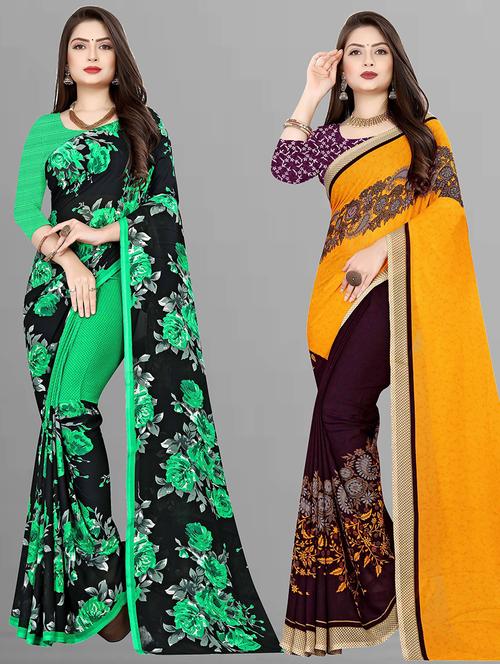pack of 2 casual wear combo sarees with blouse - 21474441 - Very Small Image - 1