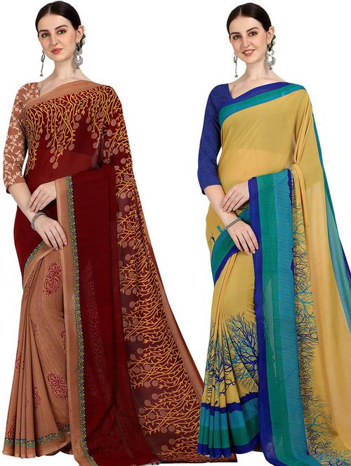 pack of 2 casual wear combo sarees with blouse - 21474442 - Very Small Image - 1