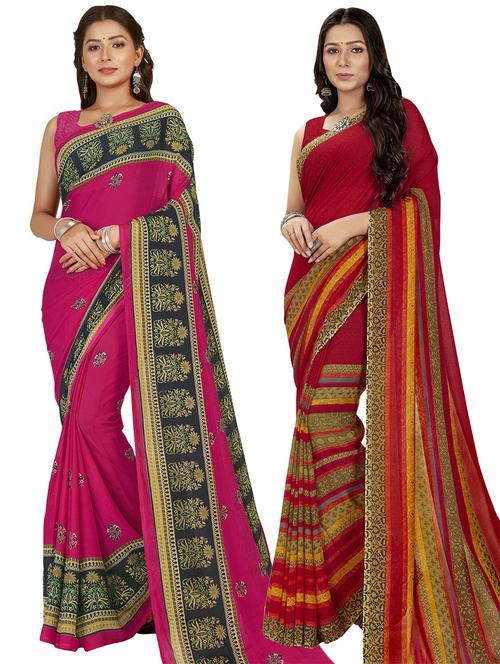 pack of 2 casual wear combo sarees with blouse - 21474443 - Very Small Image - 1