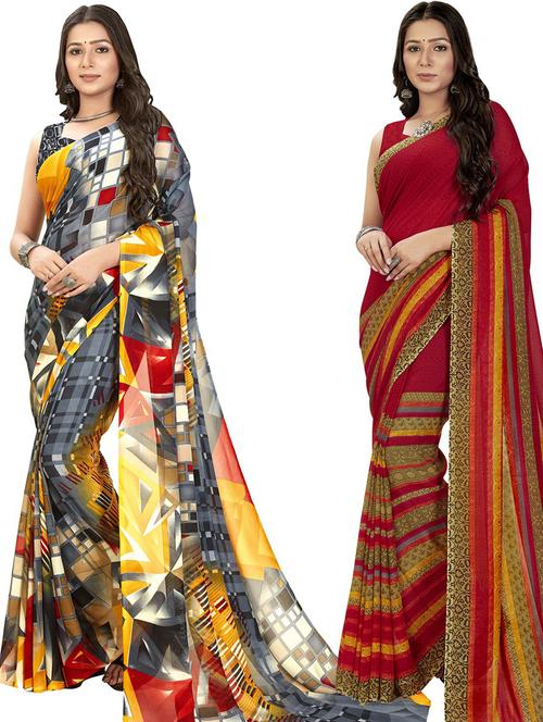 pack of 2 casual wear combo sarees with blouse - 21474446 - Very Small Image - 1