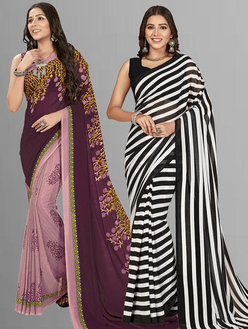 pack of 2 casual wear combo sarees with blouse - 21474449 - Very Small Image - 1
